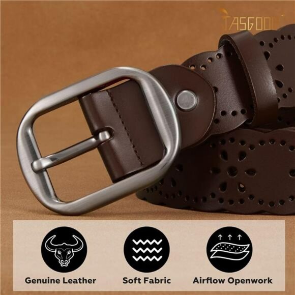 Womens Wide Leather Belt Hollow Flower Western Boho Jeans Pants Waist Belt - Picture 4 of 7